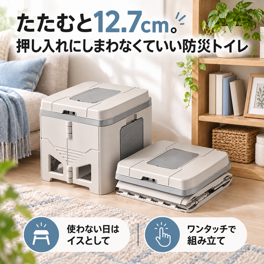 どこでもトイレ｜折りたたみポータブルトイレ 災害対策・キャンプ・車中に。たたんで厚さ12.7cm