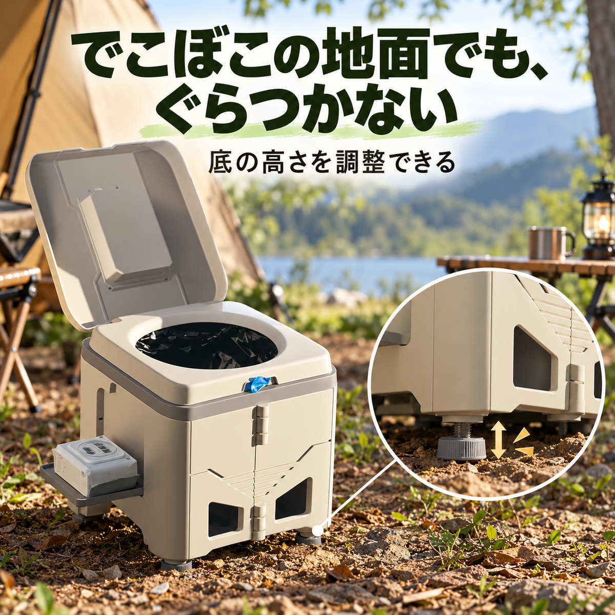 どこでもトイレ｜折りたたみポータブルトイレ 災害対策・キャンプ・車中に。たたんで厚さ12.7cm